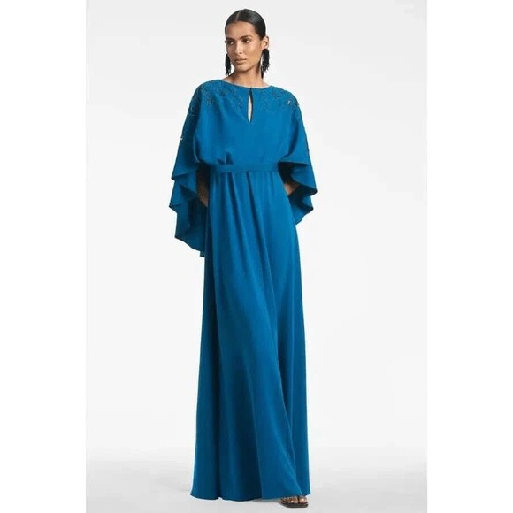 SACHIN & BABY WOMEN'S WREN LONG MAXI CAPE GOWN DRESS MOROCCAN BLUE $1295 - Picture 3 of 7